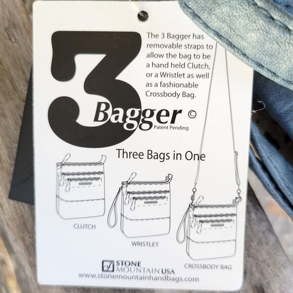 NWT STONE MOUNTAIN Blue 3 Bagger Sydney Bag Vinyl Wristlet Crossbody Shoulder - Picture 7 of 8